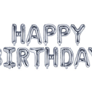 guirnalda Happy Birthday foil plateada